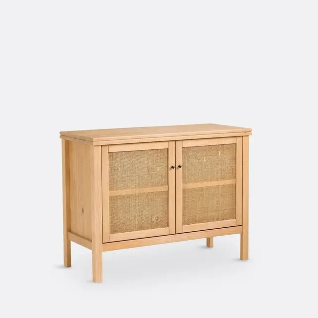Gabin 104.5cm Solid Pine & Rattan Sideboard – Natural 2-Door Storage Unit