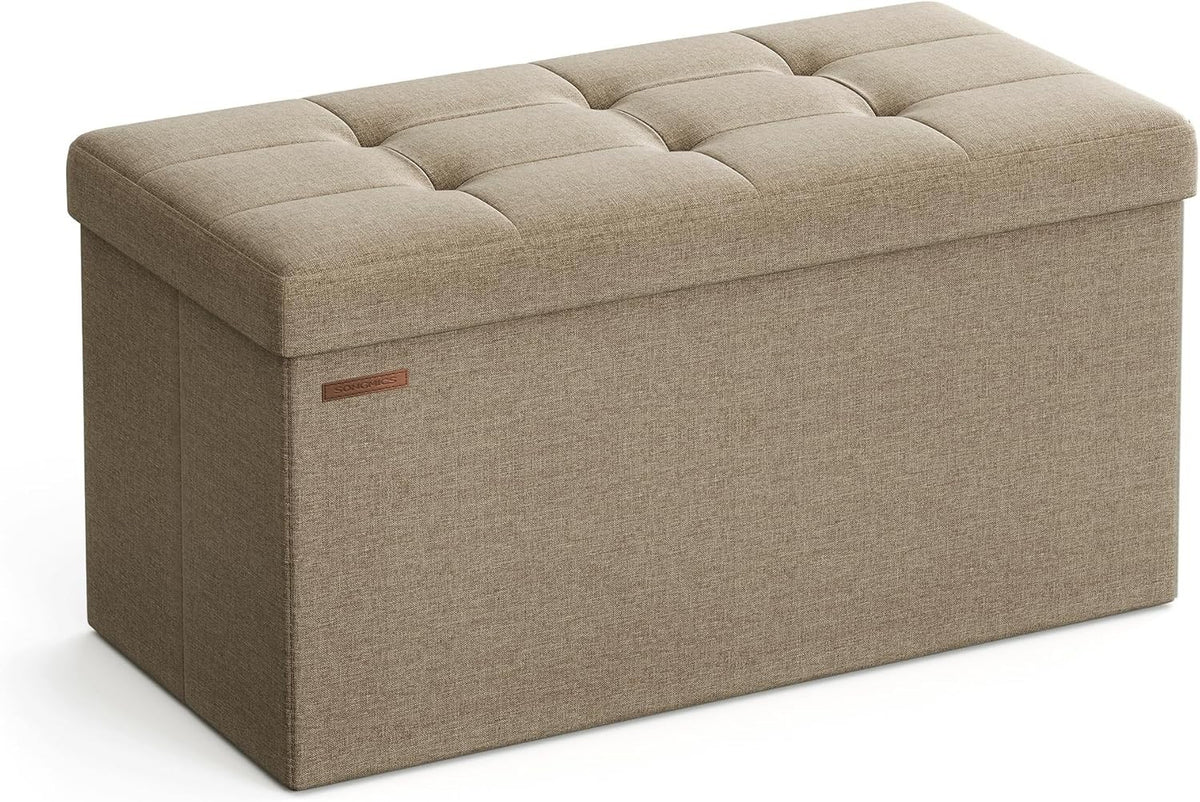 Camel Brown Folding Ottoman Bench 76cm Storage Seat Linen Footstool 89L Box