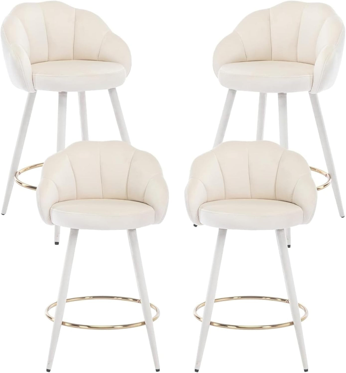 Beige Velvet Bar Stools Set of 4 Modern Kitchen Counter Breakfast Chairs