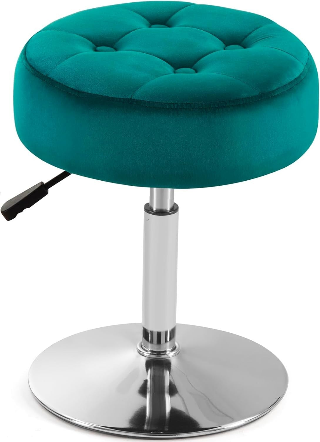 Teal Velvet Swivel Vanity Stool – Adjustable Tufted Round Makeup Chair Chrome