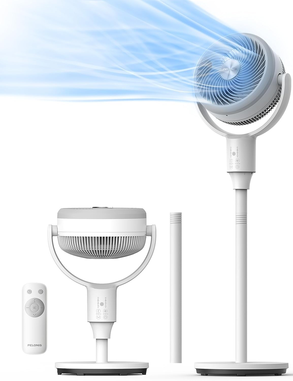 Adjustable Standing Fan White – 3-Speed Quiet Oscillating Air Circulator Remote