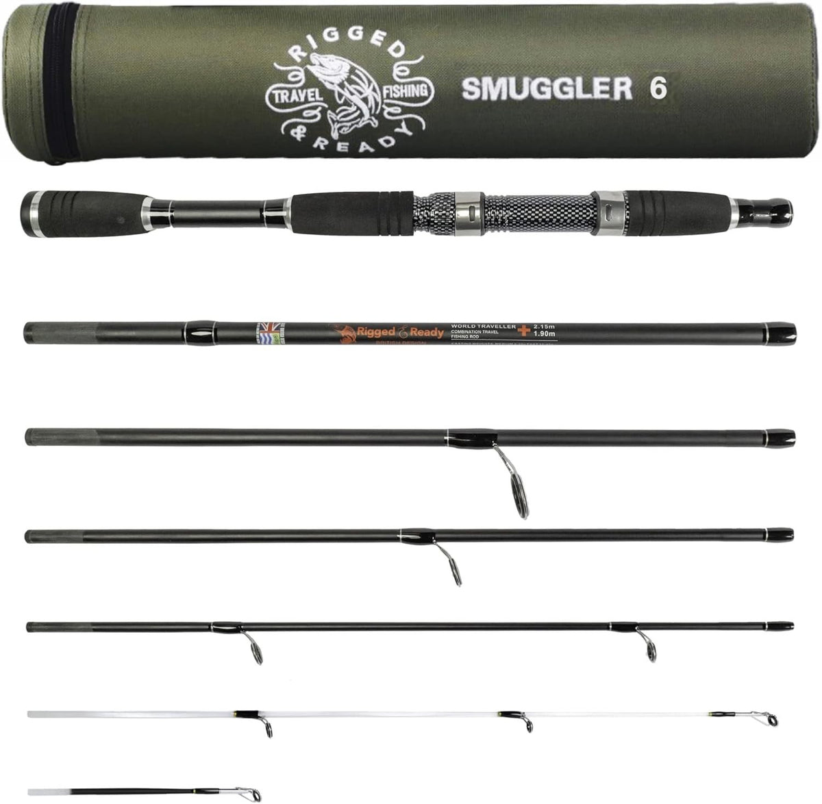 Compact Travel Fishing Rod – 6-Section Spin, Fresh & Saltwater, 2 Tips