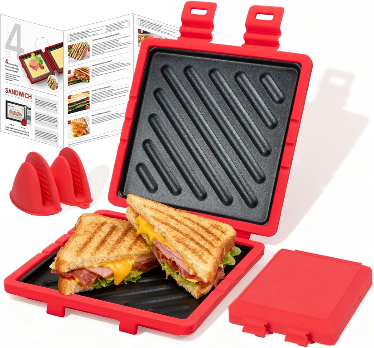 Microwave Toastie Sandwich Maker Panini Breakfast Quick Cooking Red