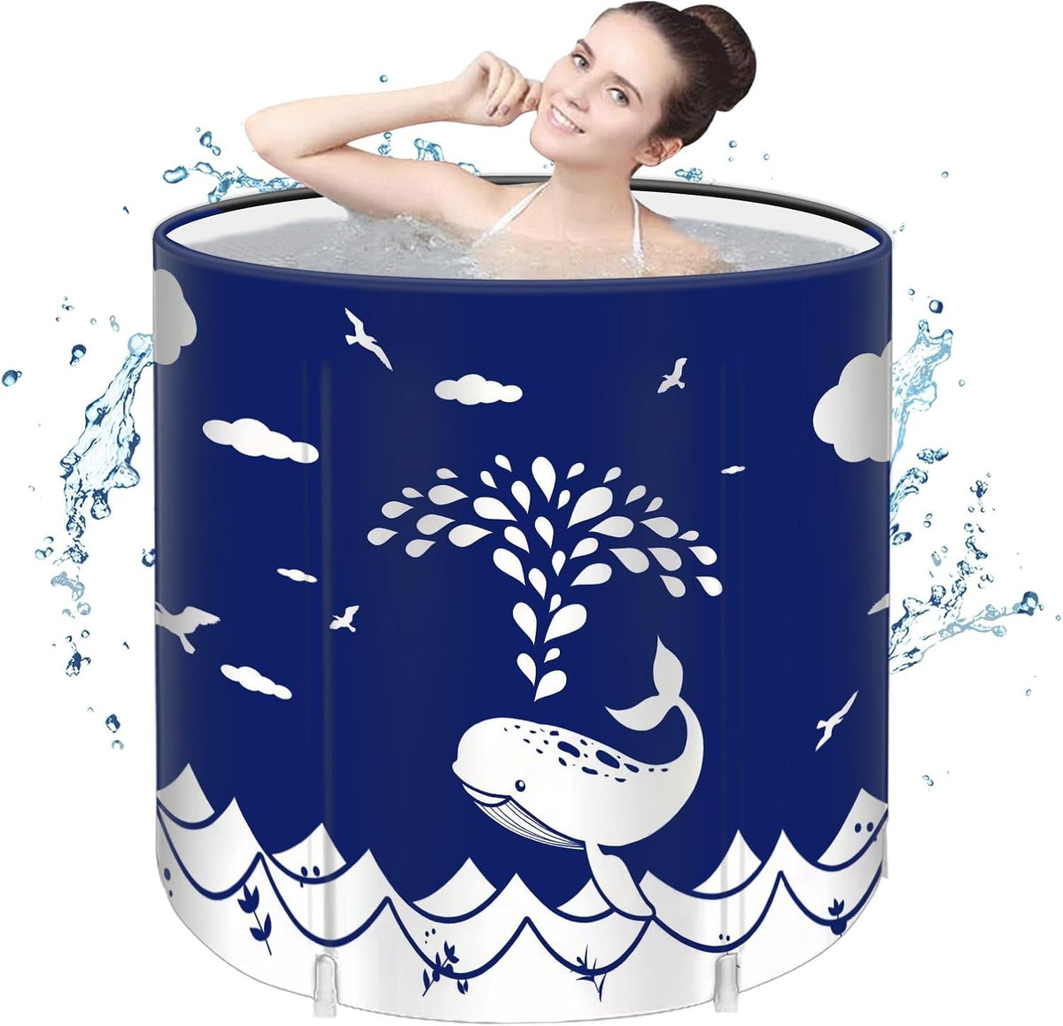 Portable Foldable Family Bathtub SPA Hot & Ice Bath Standing Tub Blue