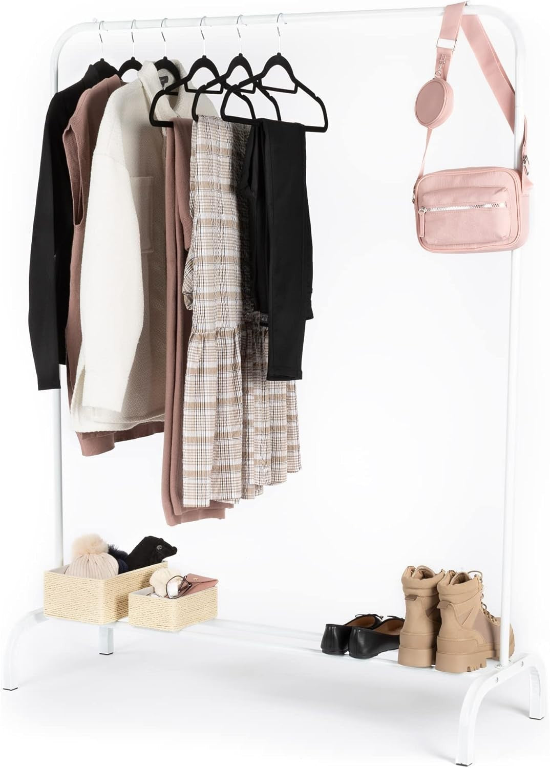 Freestanding Clothes Rail with Shoe Shelf White Heavy Duty