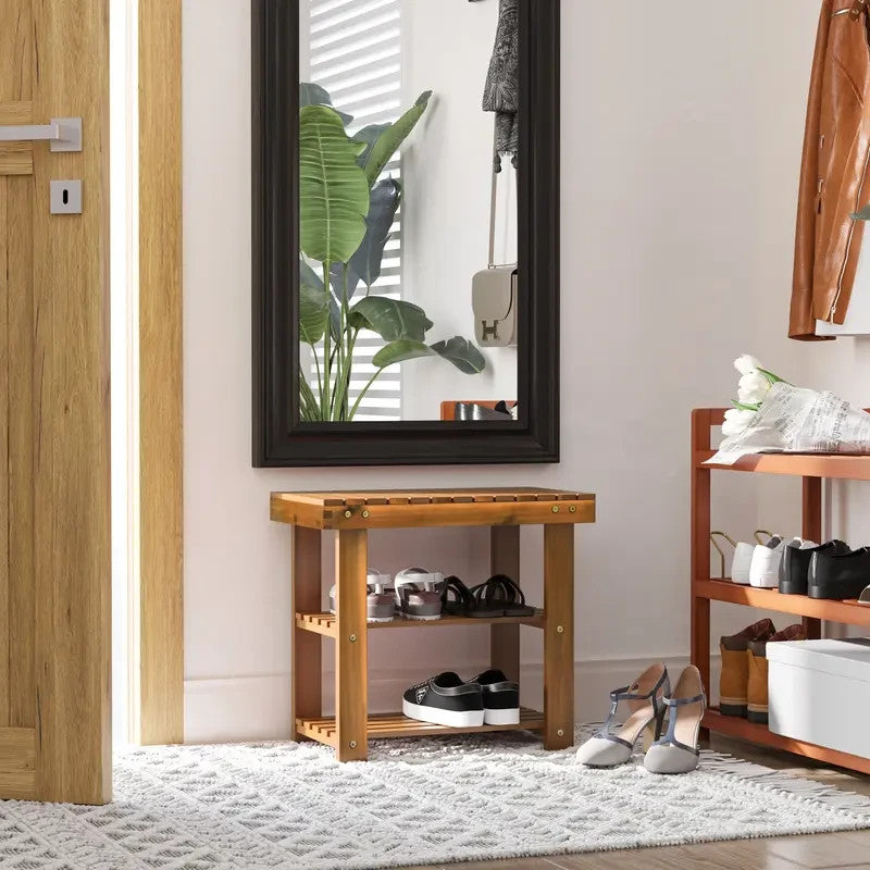 Teak Acacia Wood Shoe Bench 3-Tier Storage Rack for Entryway & Hallway