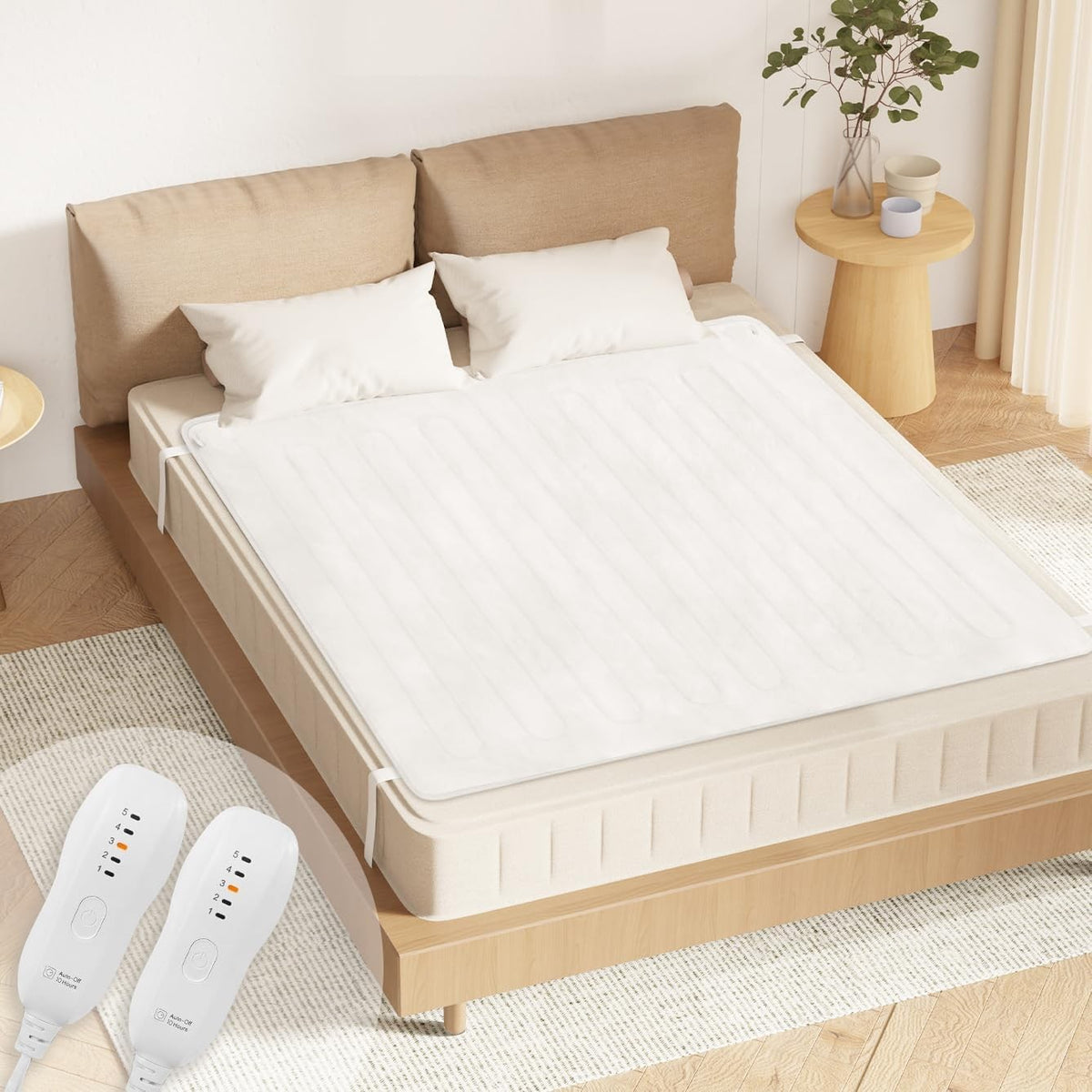 White Electric Heated Underblanket King Dual Control 5 Heat Levels Auto Off