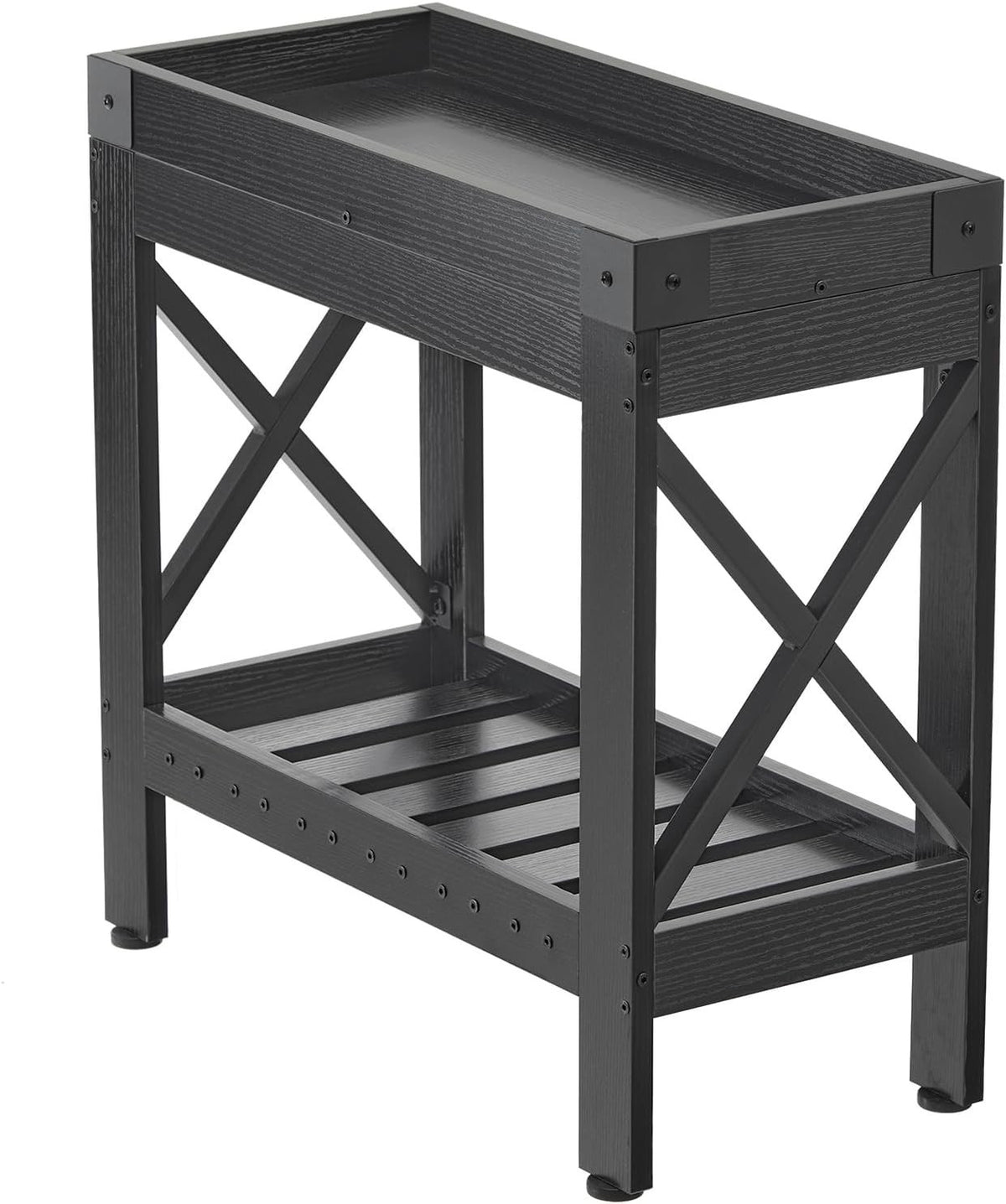 Narrow Black End Table with Storage Shelf – Compact Nightstand for Small Rooms