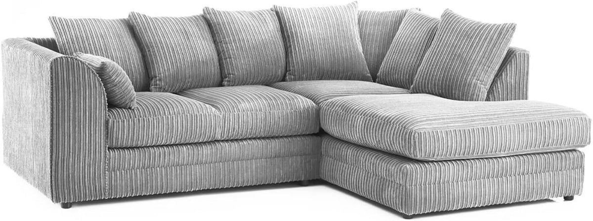 4 Seater Silver Jumbo Cord Scatter Back Right Hand Corner Sofa with Deep Seats
