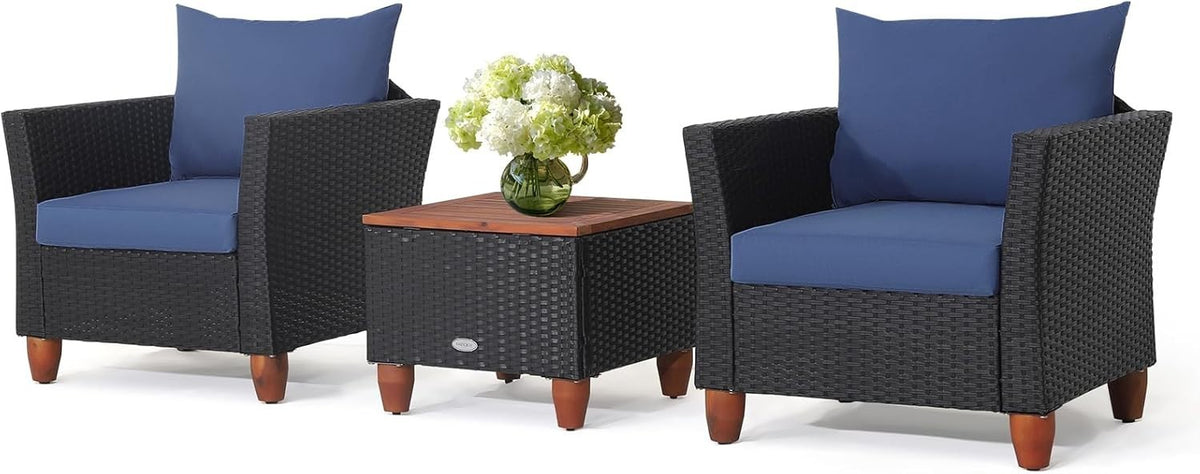 Rattan Garden Furniture Set 3pc Outdoor Bistro Chair Table Patio Sofa