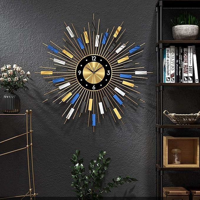 27" Extra Large Metal Wall Clock Modern Silent Sunburst Art Decor for Home