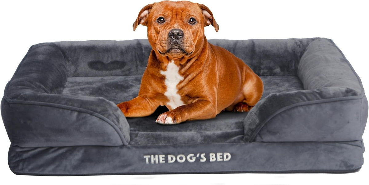 Large Orthopedic Dog Bed Plush Bolster Washable 89x63cm