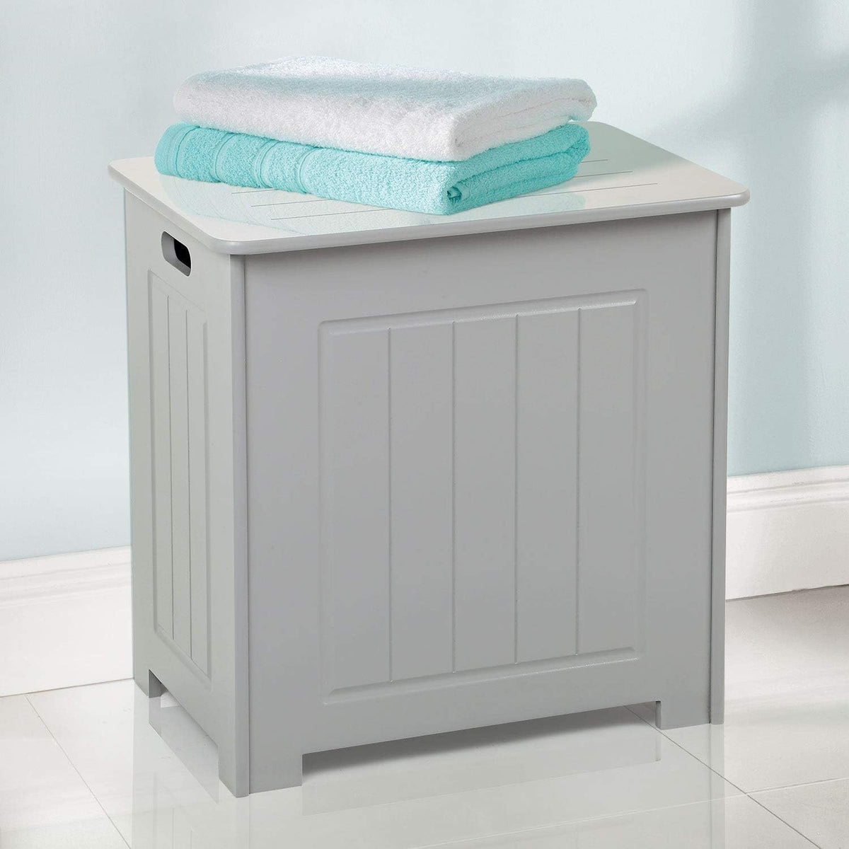 Bathroom Laundry Cabinet Chest Bin Grey Wooden Storage Hamper with Lid