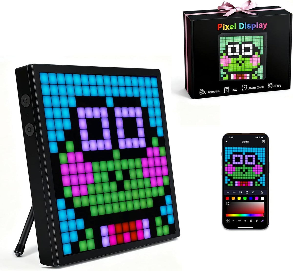Pixel Art Alarm Clock RGB LED Display Bluetooth App Control Multicolour