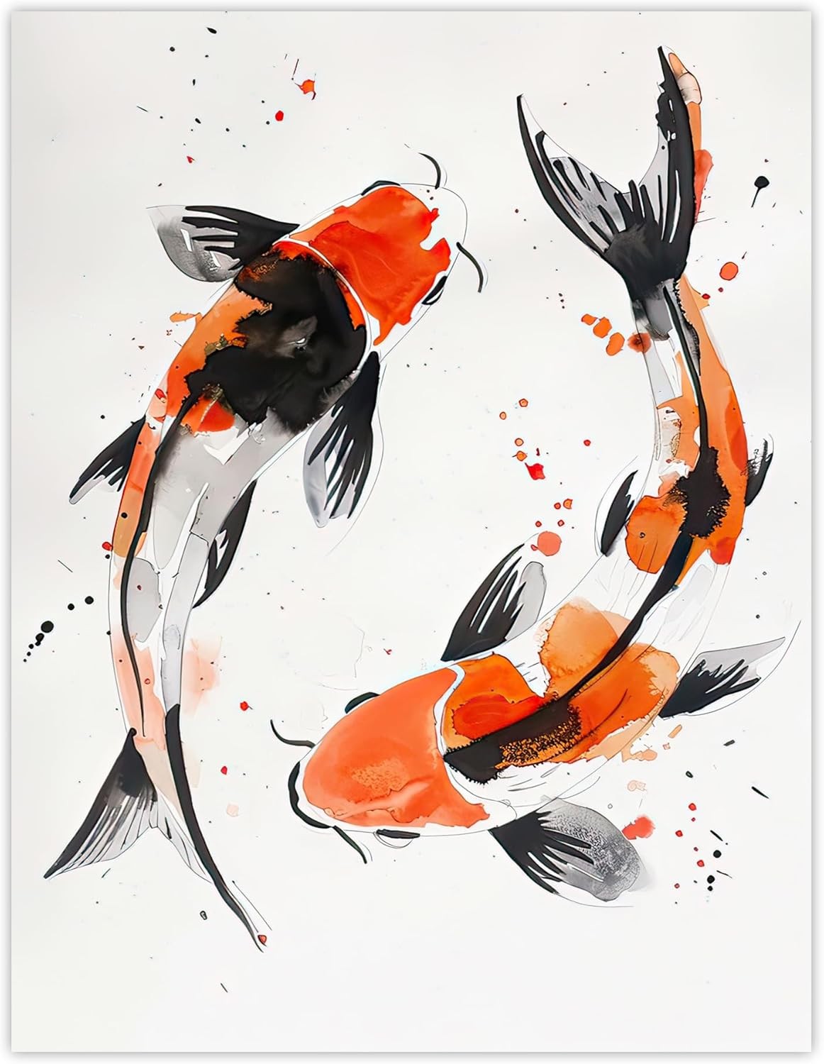 Japanese Koi Fish Wall Art 18x24in Watercolour Modern Living Room Decor