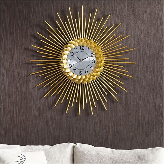 Luxury Sunburst Wall Clock 60cm Modern Metal Gold Silent Large Home Decor