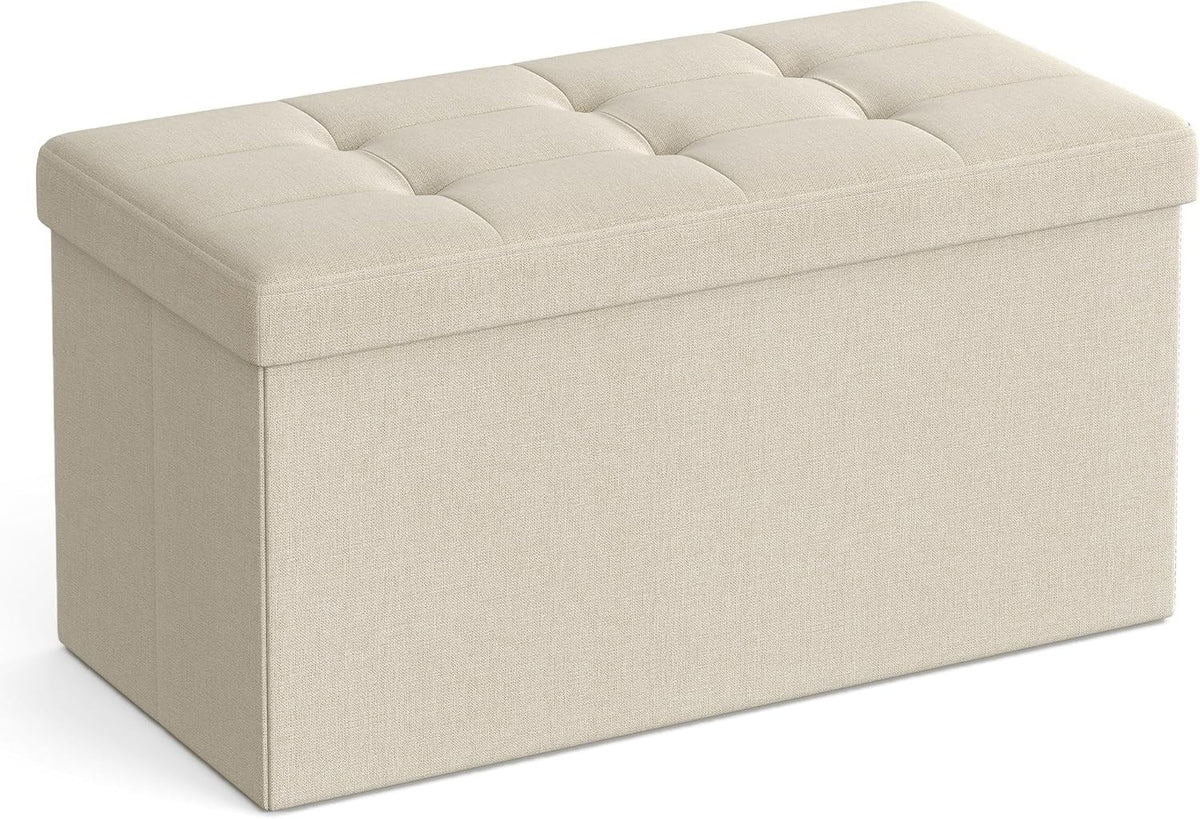Camel Brown Folding Ottoman Bench 76cm Linen Storage Seat Footstool 89L Box