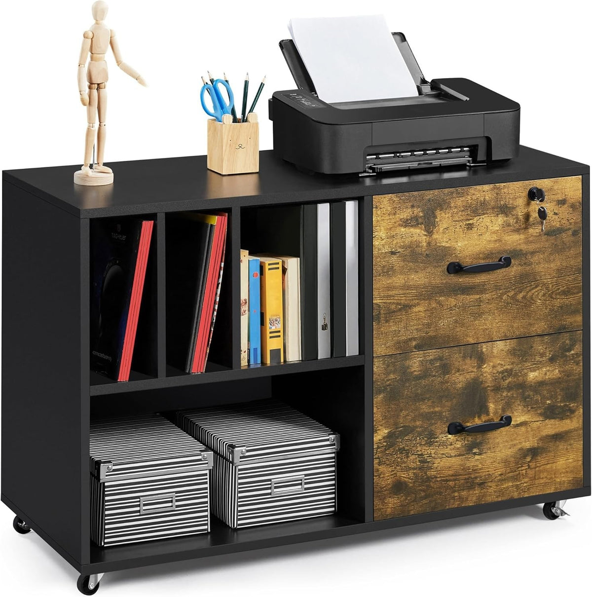 Large Rolling Filing Cabinet Printer Stand A4 Letter Storage Shelves