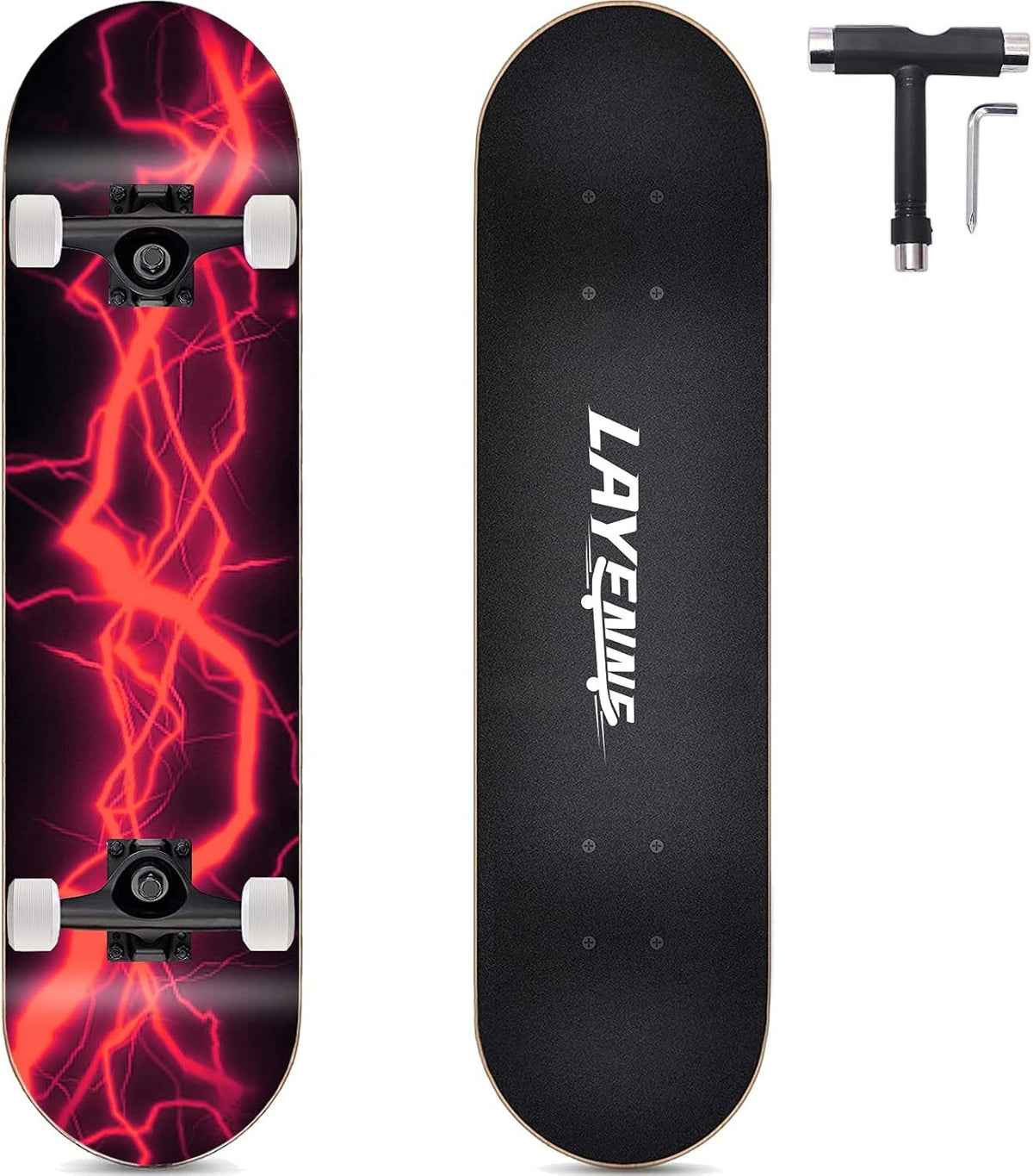 31" Red Skateboard for All Ages | 7-Layer Maple Deck | ABEC-11 Bearings