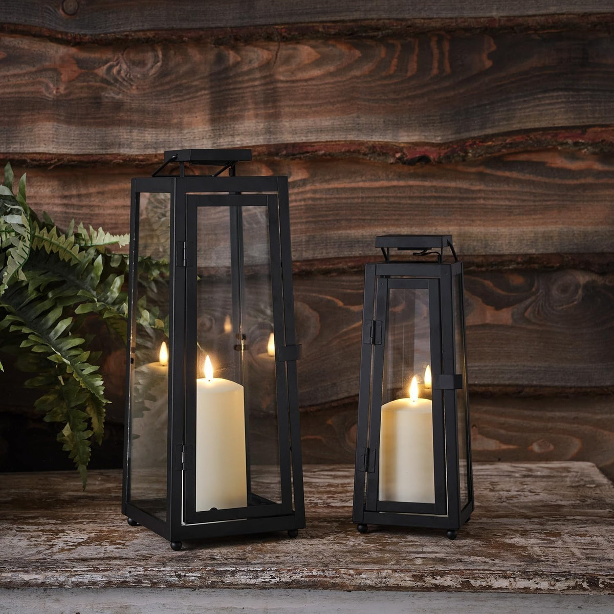 2 Pack Solar Candle Lanterns Outdoor Waterproof Black