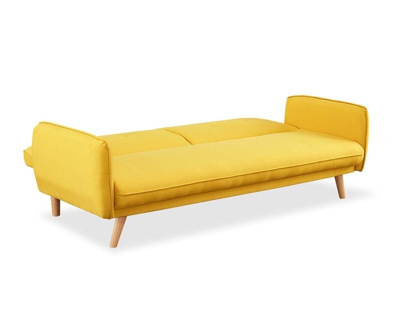 3 Seater Mustard Sofa Bed Tufted Back Clic Clac Fabric Wooden Legs