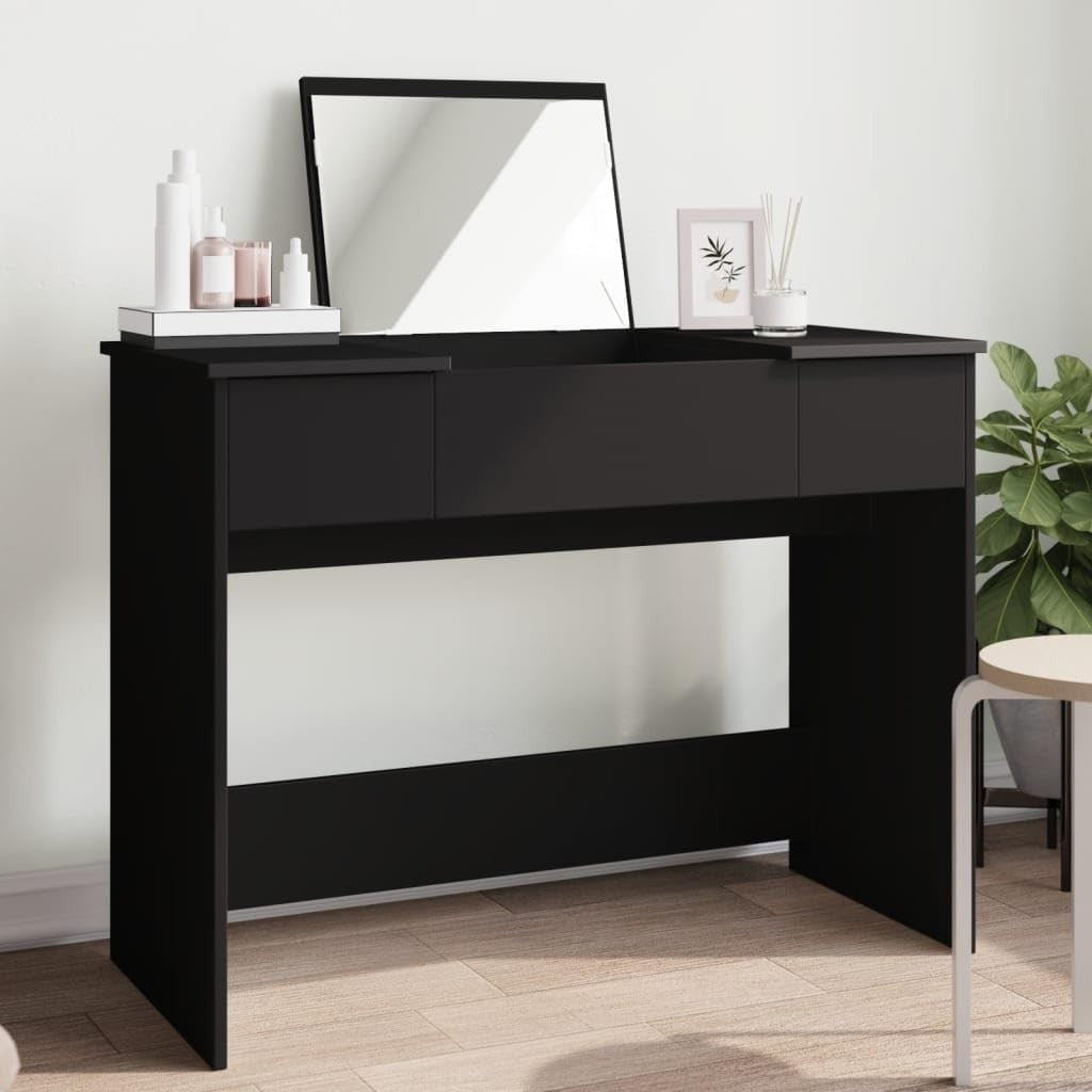 Modern Black Dressing Table Vanity Desk with Mirror & Storage for Makeup
