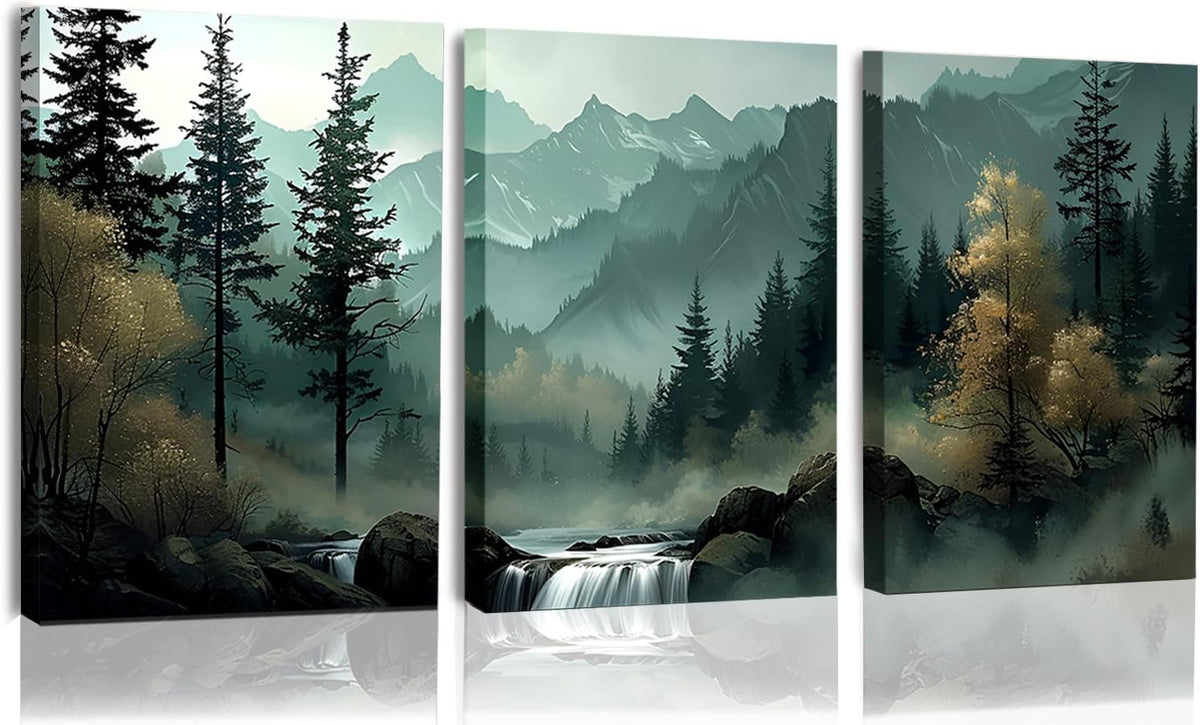 3 Panel Forest Mountain Canvas Wall Art 30x40cm Framed