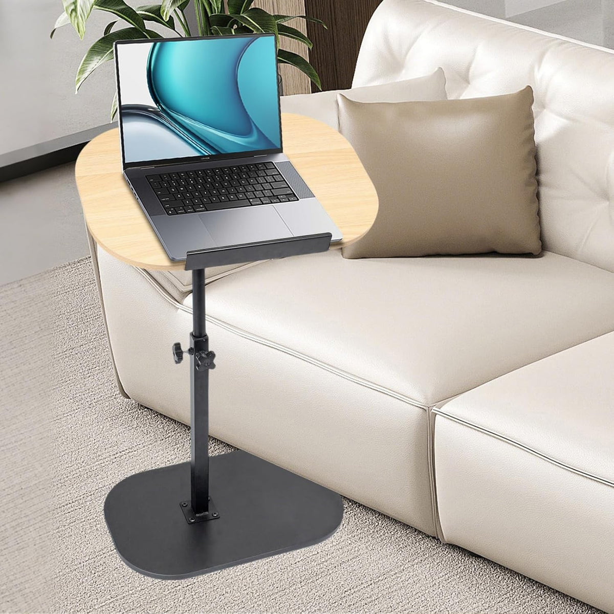 Wood Effect Sofa Laptop Side Table Adjustable Height Tilt Top C Shape Desk