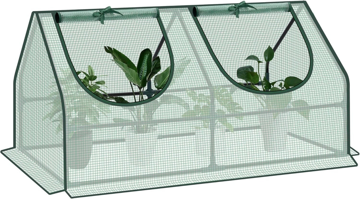 Mini Garden Greenhouse 120x60x60cm with Roll-Up Windows & Reinforced PE Cover