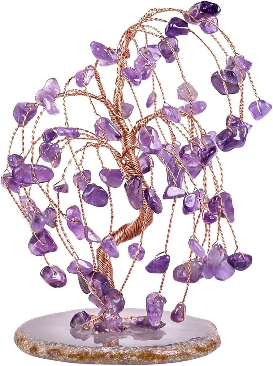 Amethyst Gemstone Money Tree Crystal Healing Decor Willow Style Gift Ornament
