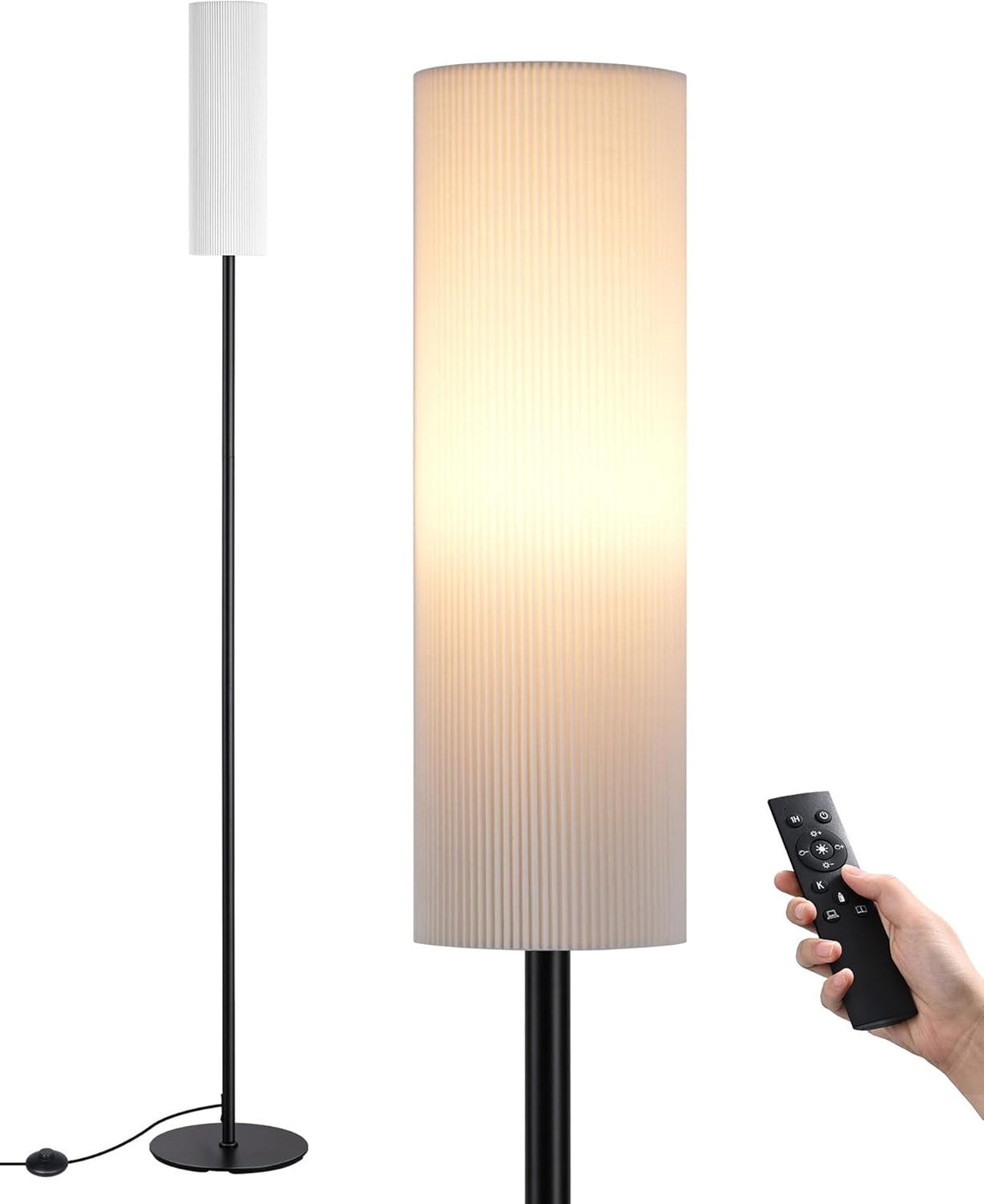 Dimmable Floor Lamp Remote Control Linen Shade Standing Light Black 165cm