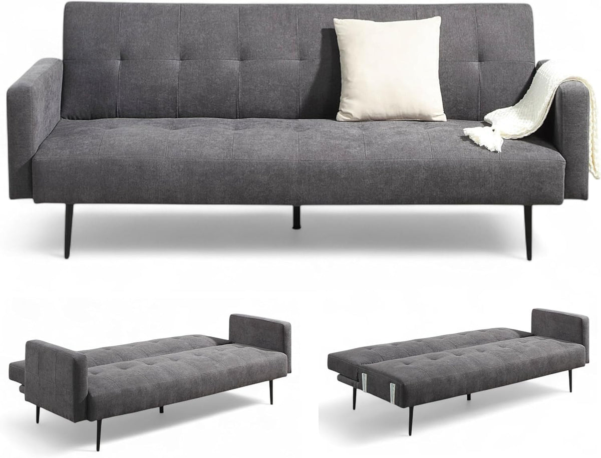 Modern 3 Seater Sofa Bed Click Clack Grey Upholstered Sleeper Couch