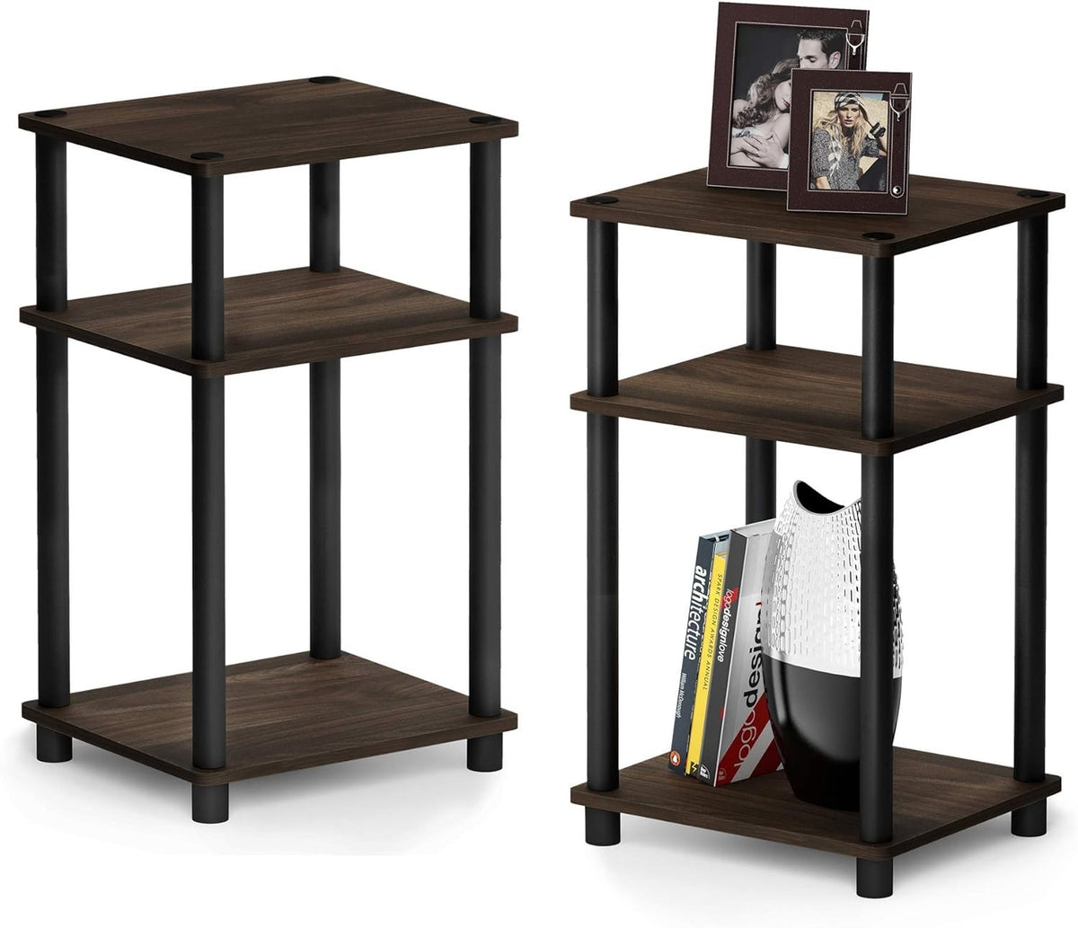 3-Tier End Table 2-Pack – 29x34x58cm Side Table Nightstand Walnut/Black