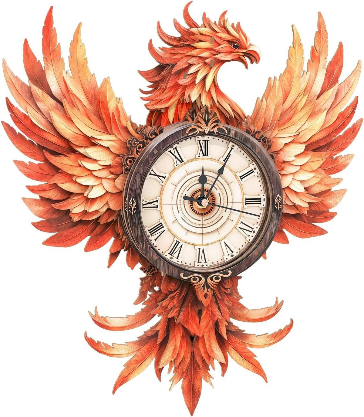 3D Wooden Phoenix Wall Clock Puzzle - Mechanical Art, Home Decor