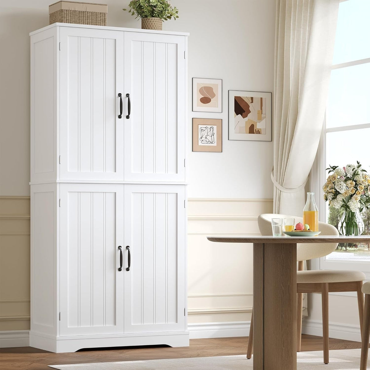 Tall Kitchen Pantry Cabinet 4-Door Storage Cupboard White