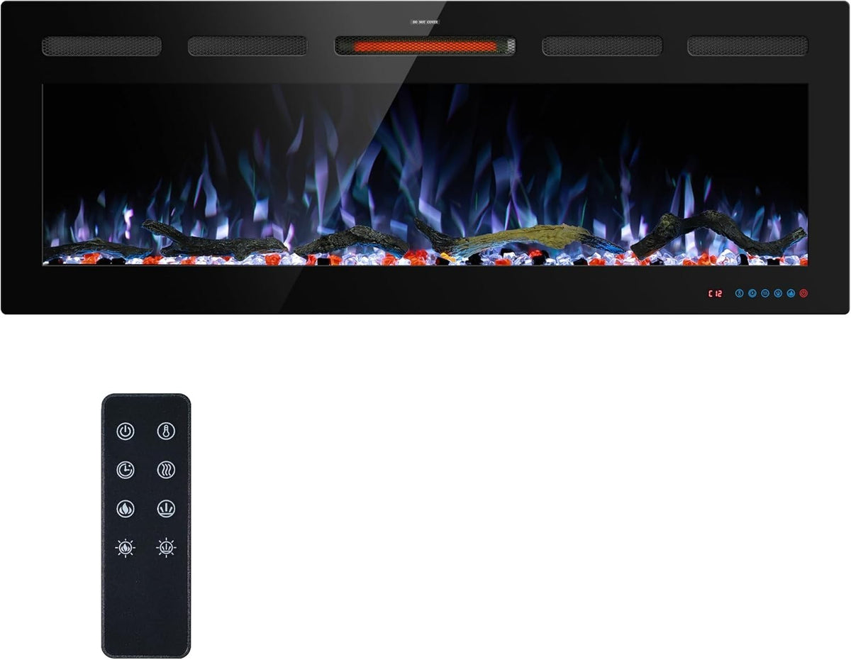 127cm WiFi Electric Fireplace Insert Recessed Wall Mount, Adjustable Flame