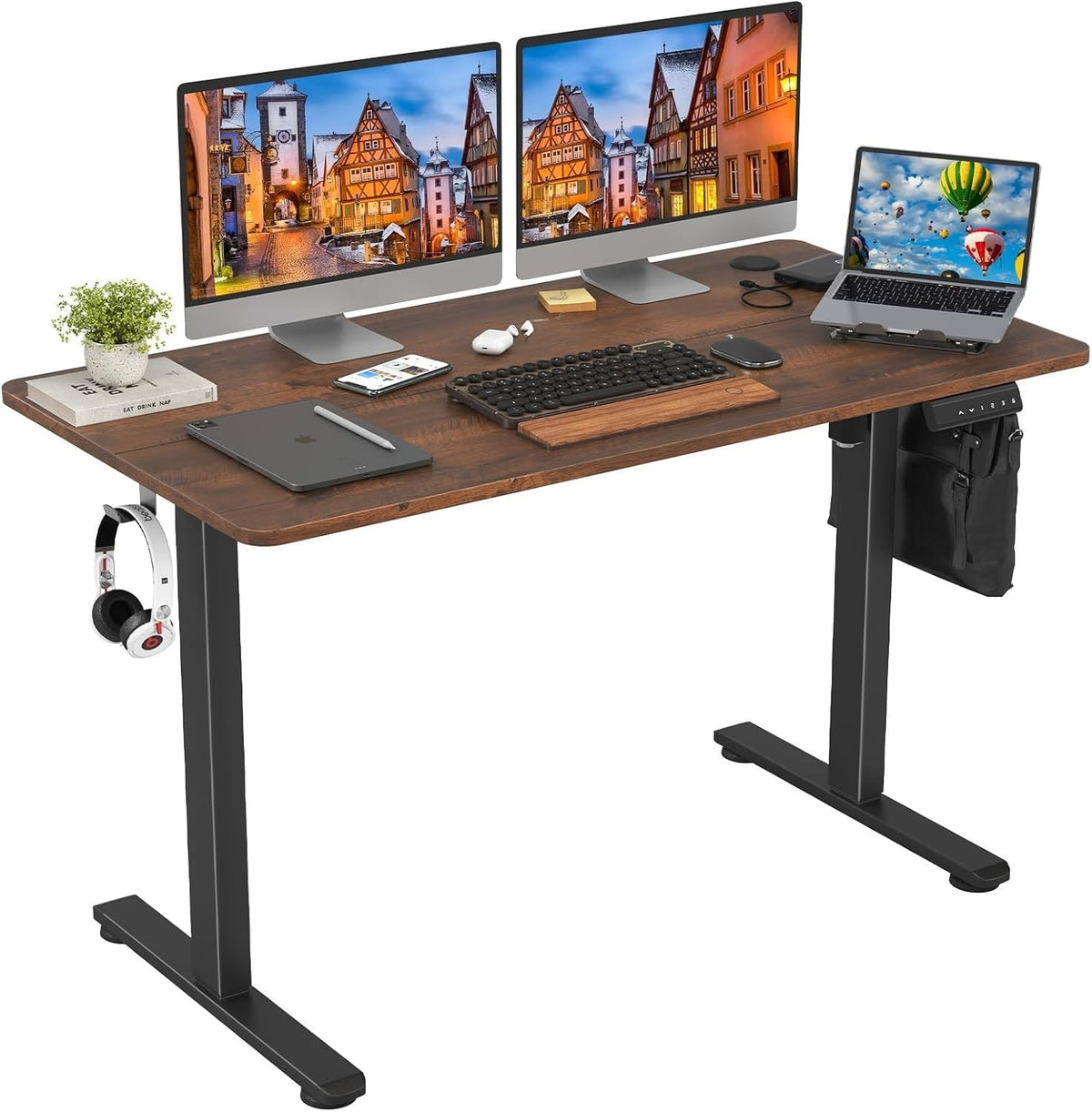 Reddish Brown Electric Standing Desk 120x60cm Adjustable Sit Stand Table