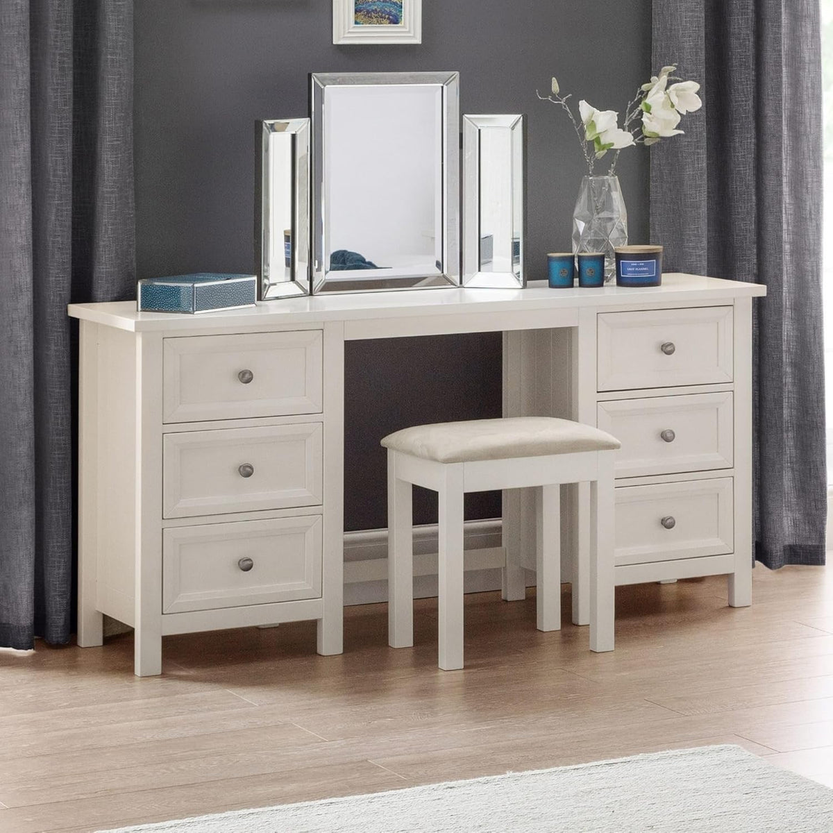 Surf White Dressing Table 6 Drawer Chest Modern Bedroom Vanity Furniture Set