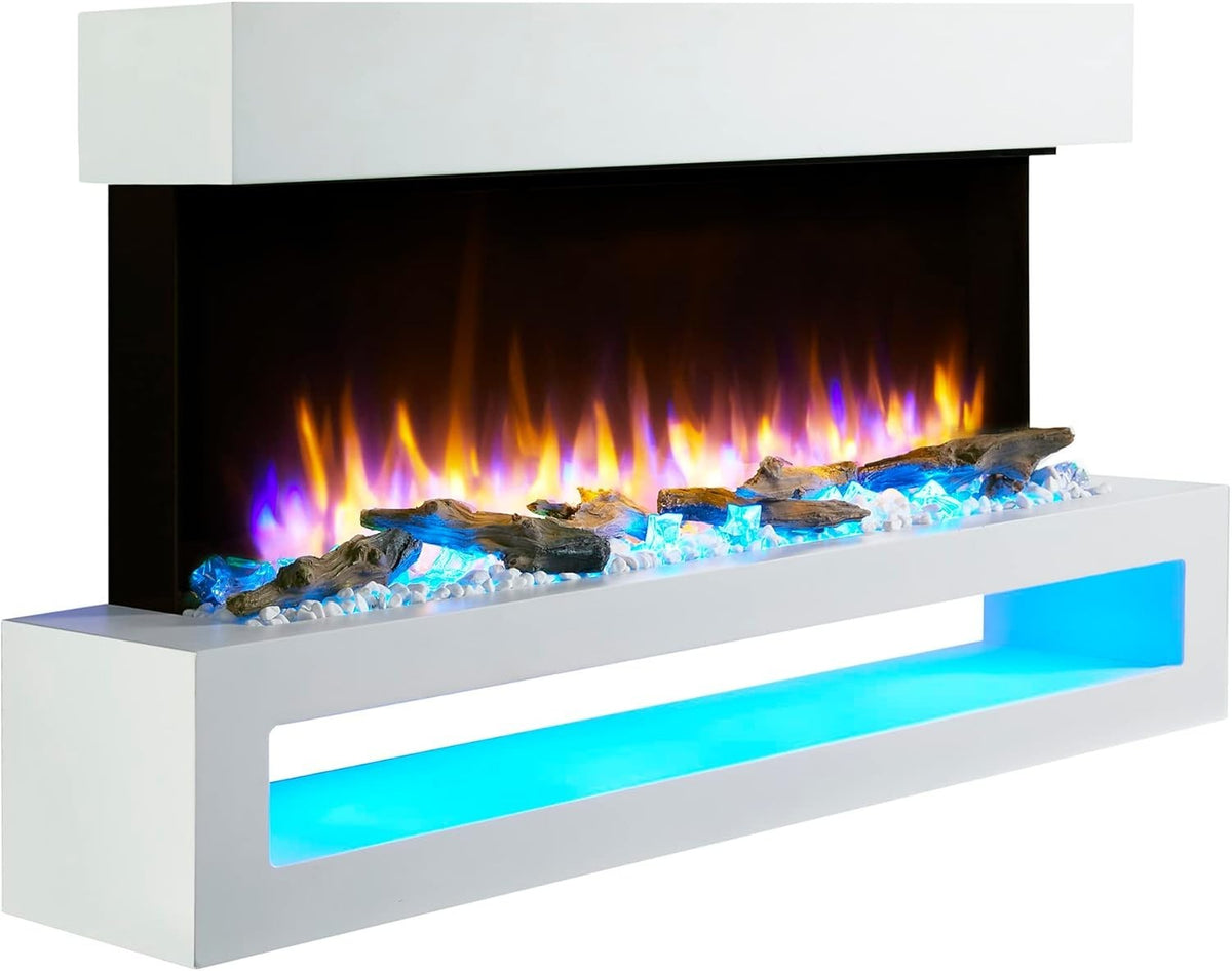 43" Wall Mounted Electric Fireplace 18/2kW Programmable Remote LED Flame