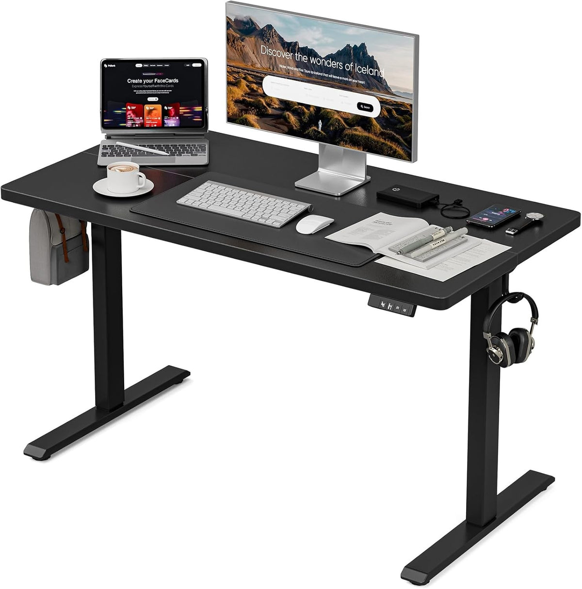 Electric Standing Desk 100x60cm w/Memory Control, Adjustable Height, Black