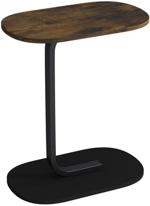 C-Shaped Side Table, Rustic Brown Wood & Metal End Table for Bedside.