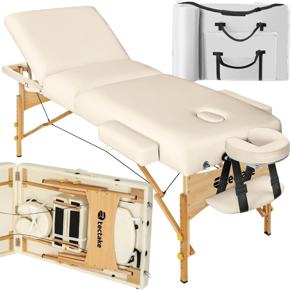Portable Massage Beauty Bed Foldable Adjustable Spa Therapy Table 70cm Beige