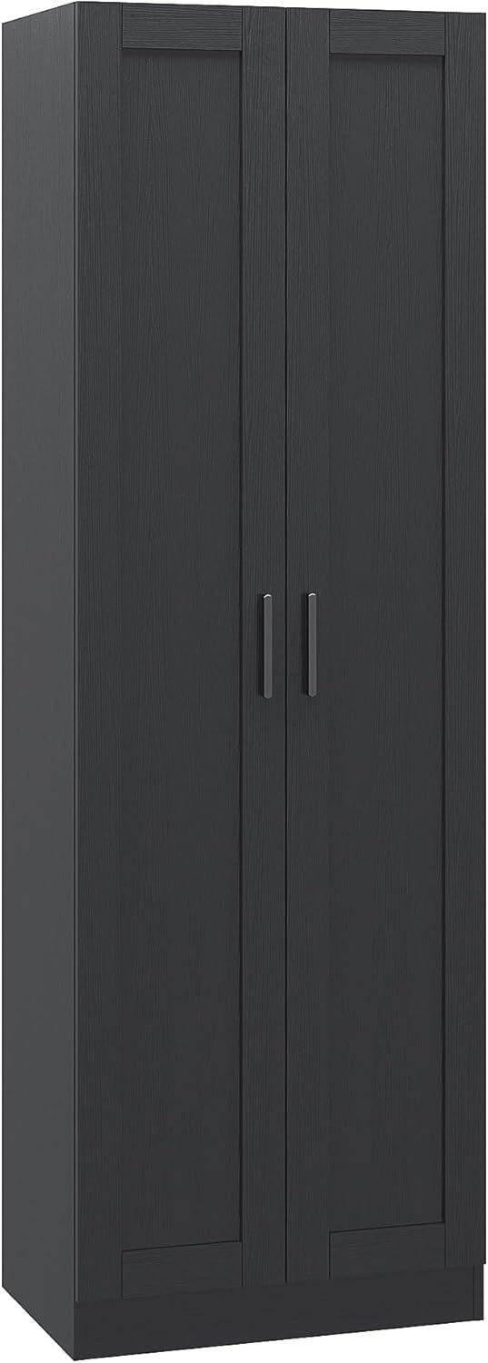 Tall Black Storage Cupboard 2 Door Wooden Cabinet with Adjustable Shelves