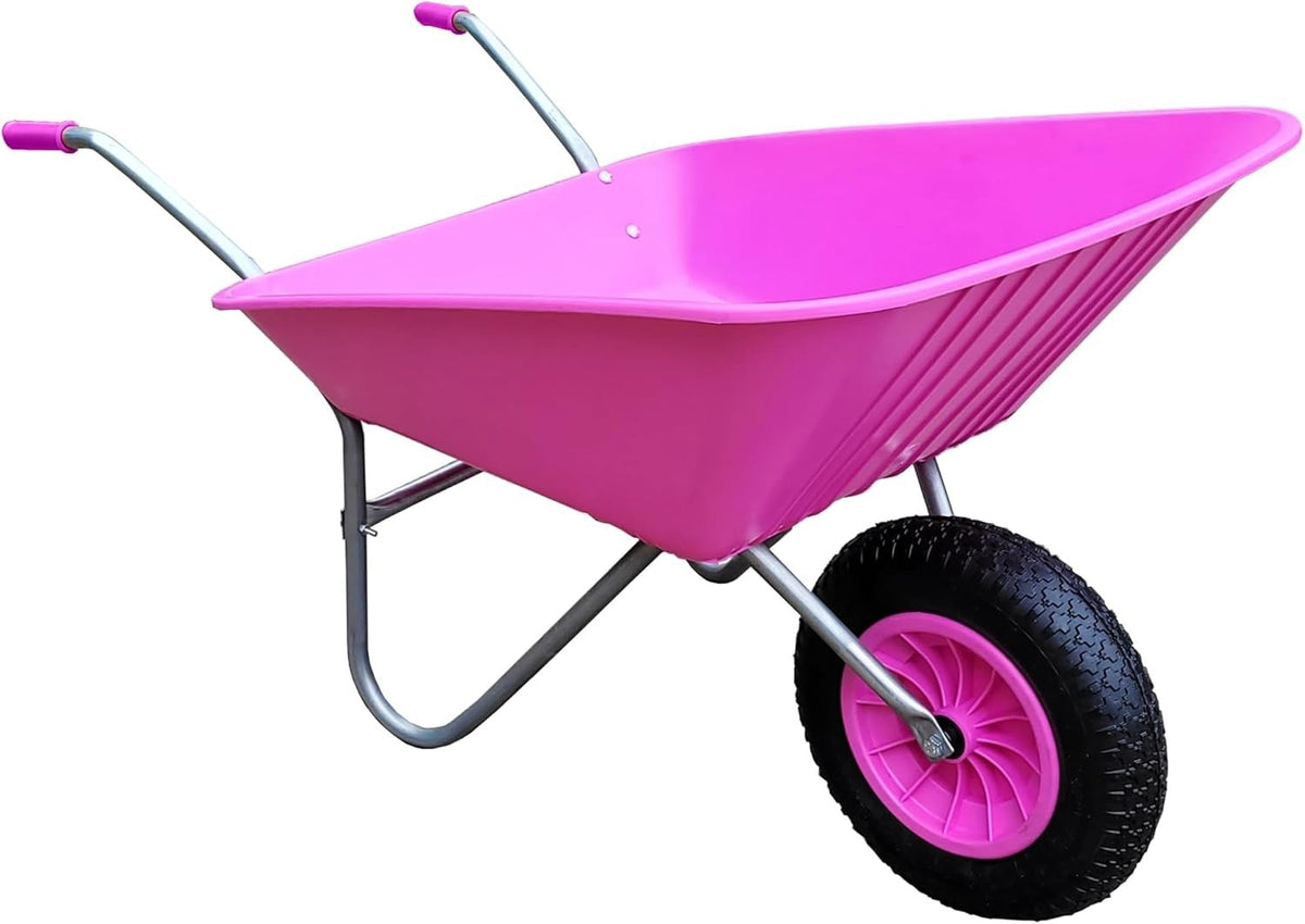 85L Pink Wheelbarrow – Plastic Pan Galvanised Frame Lightweight Garden Use