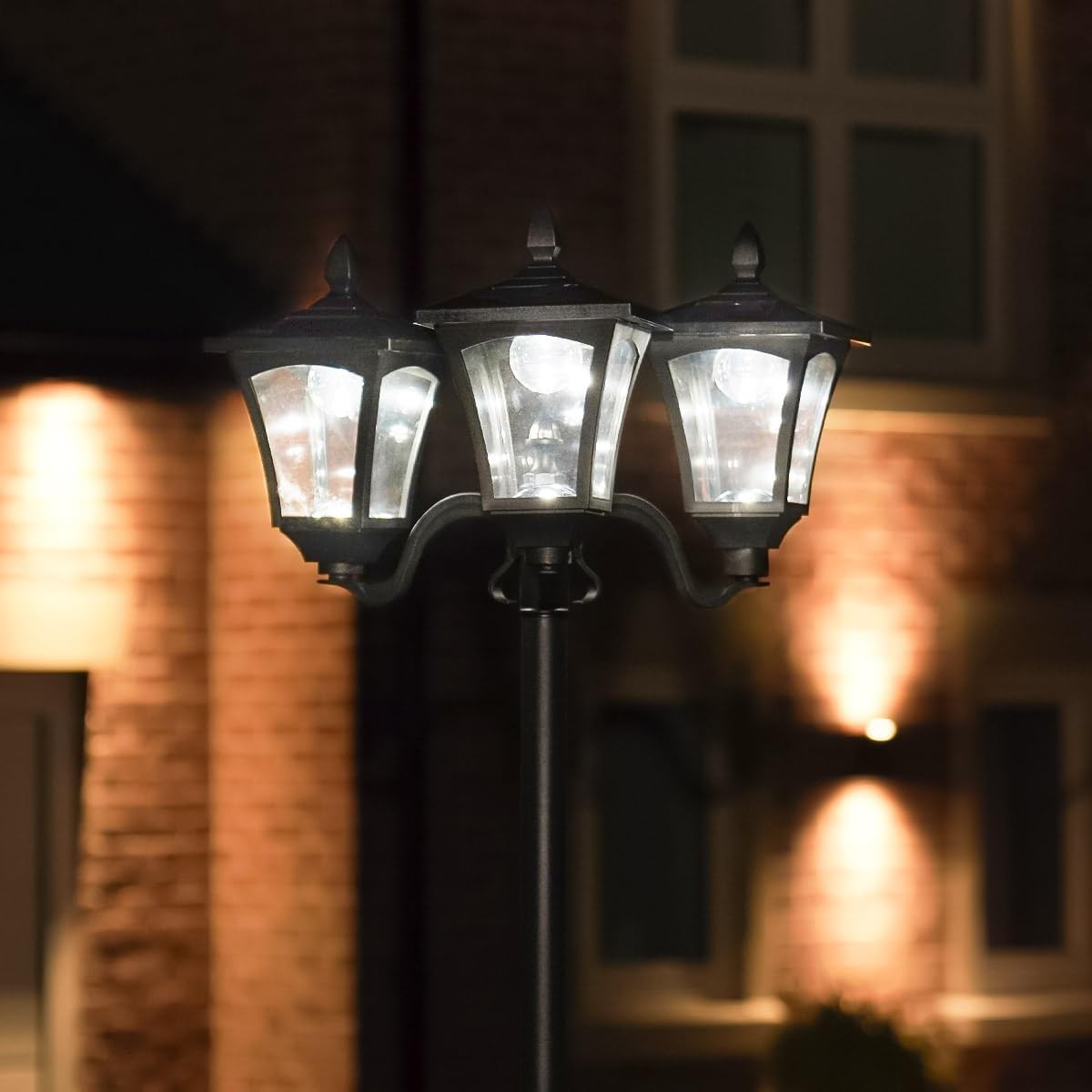 7ft Solar Triple Head Victorian Lamp Post Cool White