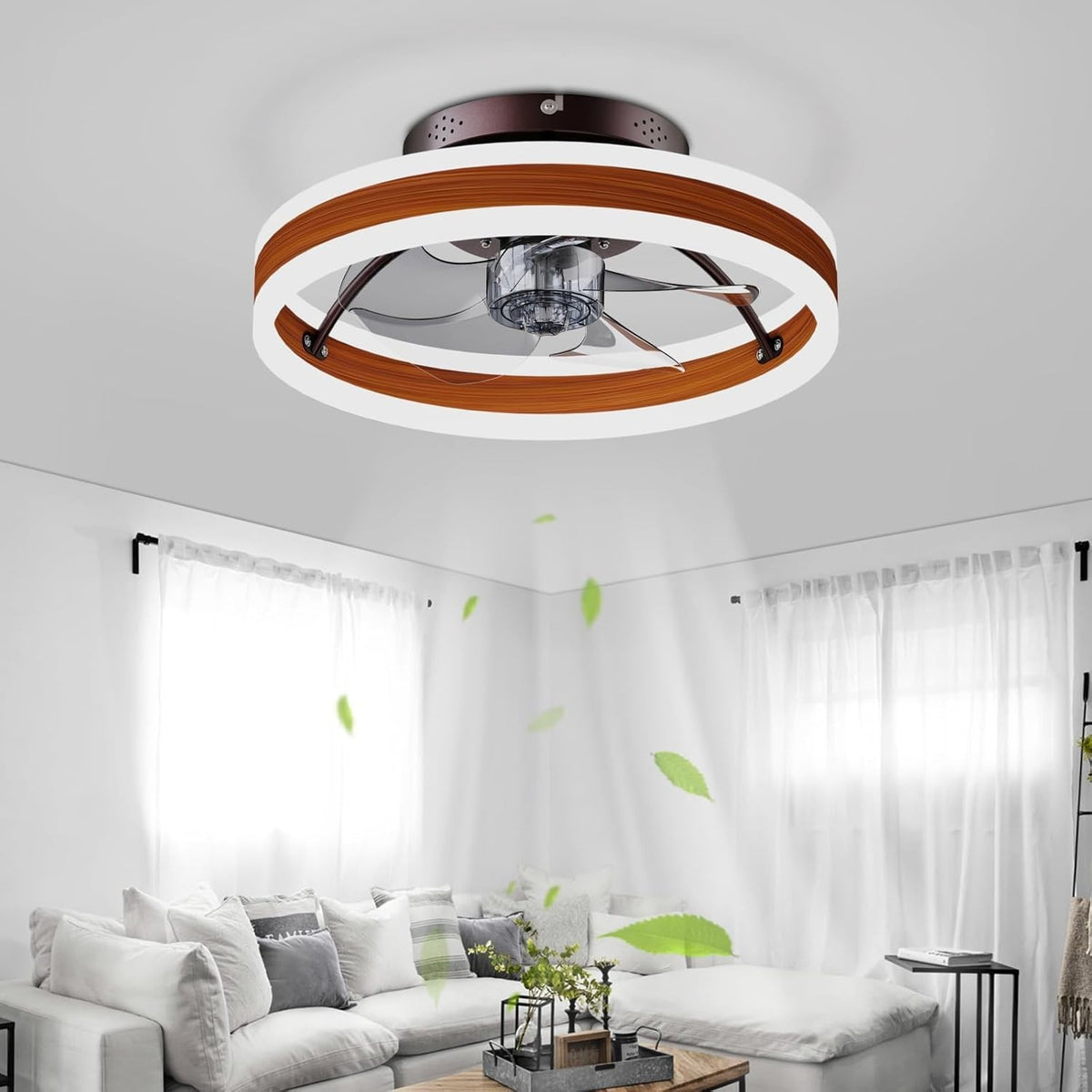 40CM LED Ceiling Fan Light, 6 Speeds, Remote & App Control, Dimmable, Brown