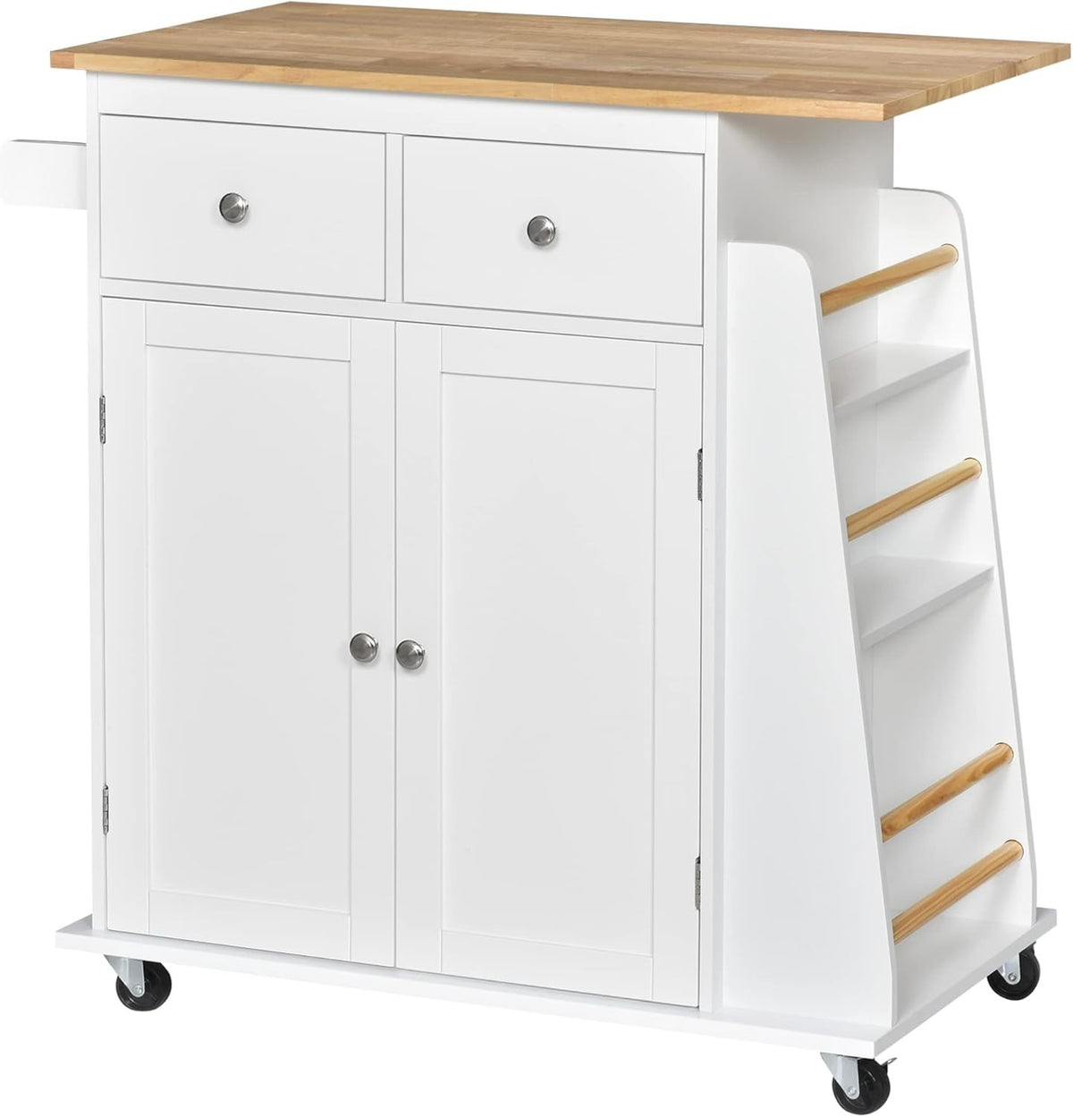 Rolling Kitchen Island Cart with Rubberwood Top, Drawers & Spice Rack