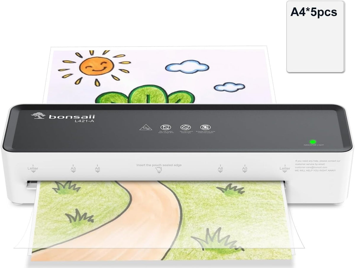 A4 Laminator Machine Compact Quiet Fast Jam Release + 5 Pouches