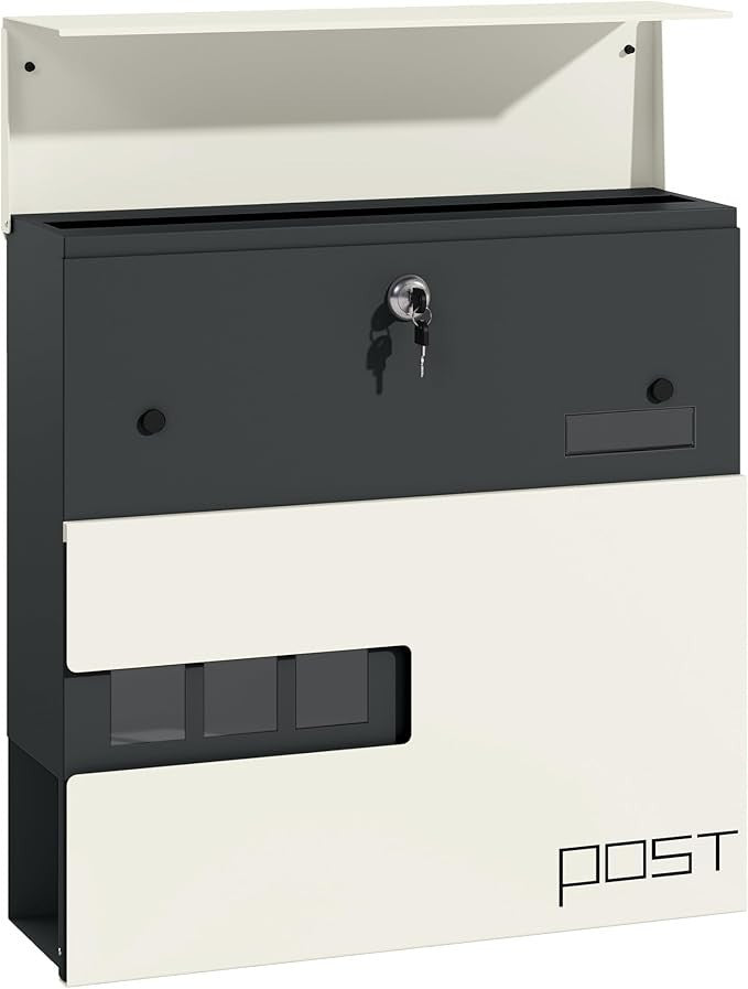 Wall Mounted Lockable Mailbox White Steel | Post Box with Viewing Window