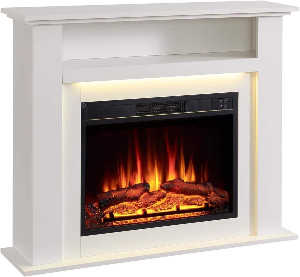 Electric Fireplace Suite Heater White 39” LED Flame Freestanding Fire